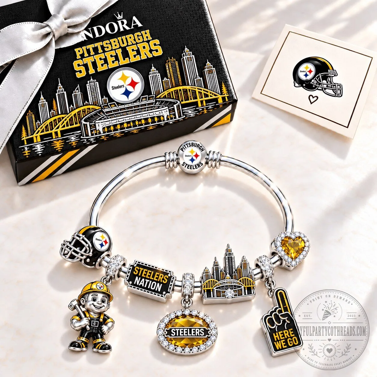 Pittsburgh Steelers Football Team Silver Charm Bracelet with Football Helmet 1 Pittsburgh Steelers Football Team Silver Charm Bracelet with Football Helmet