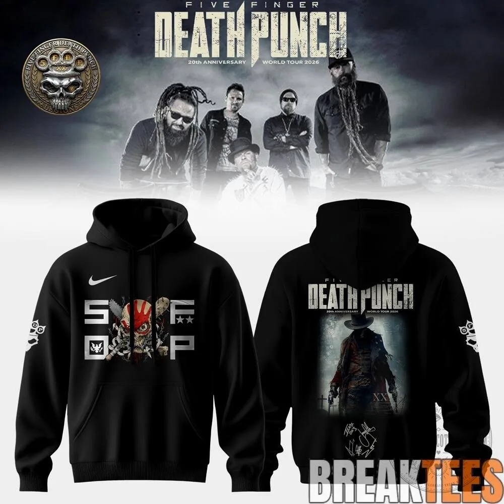 Five Finger Death Punch 20th Anniversary World Tour 2026 Black Hoodie