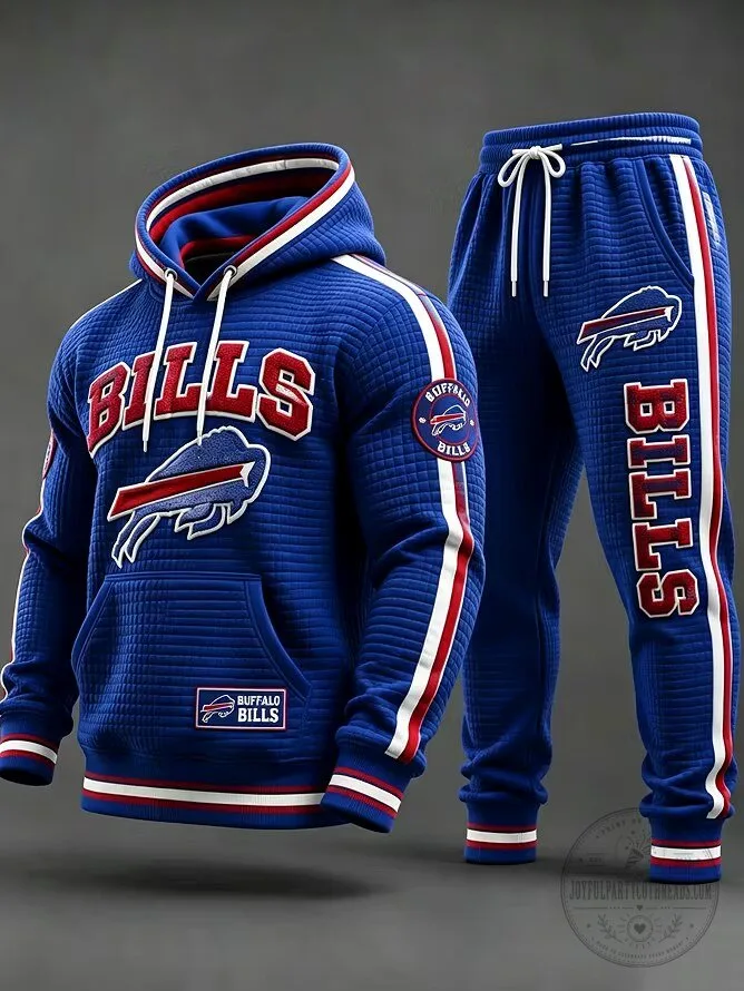Blue Waffle Knit Hoodie and Jogger Set for Buffalo Bills Football Fans