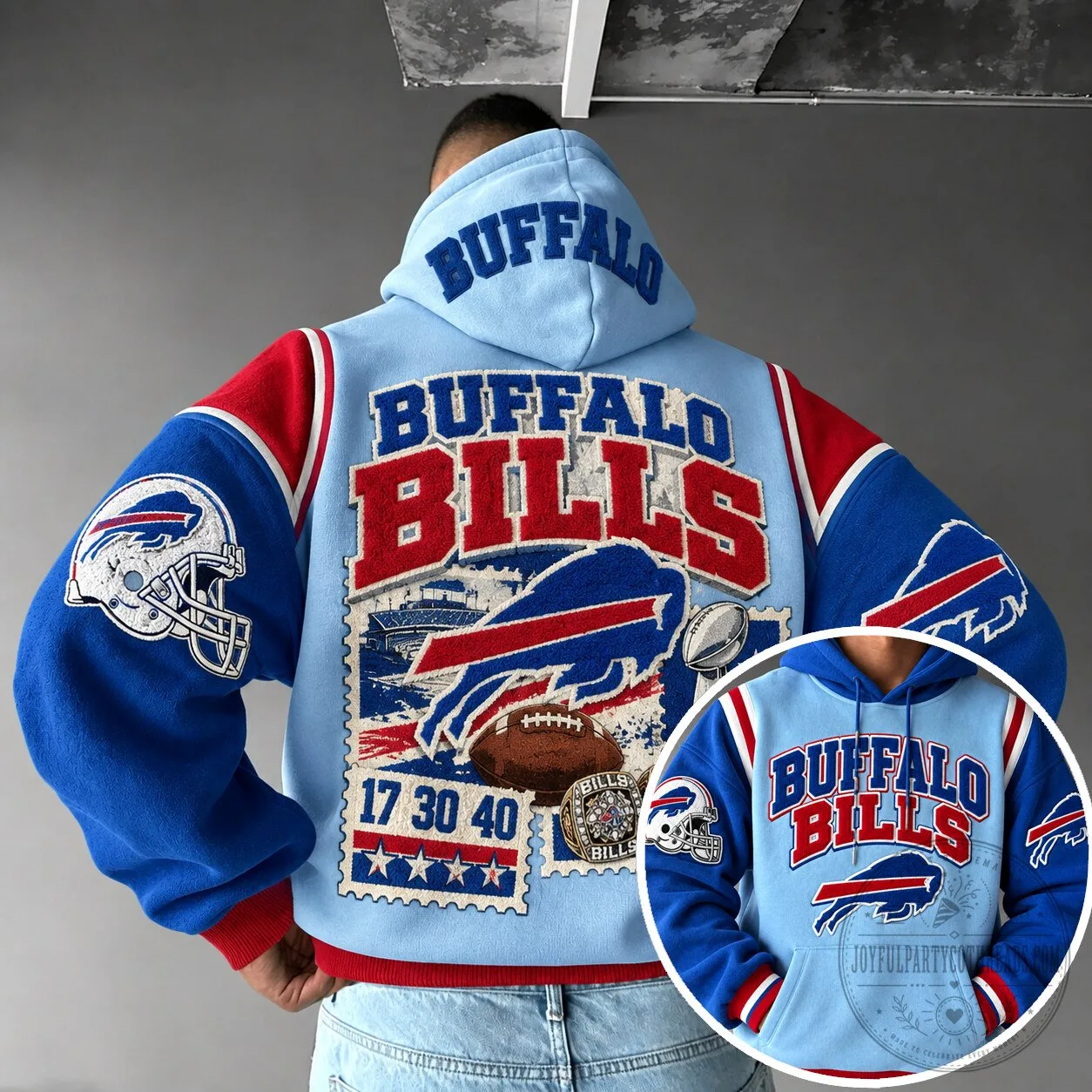 Buffalo Bills Football Team Blue and Red Varsity Style Hoodie