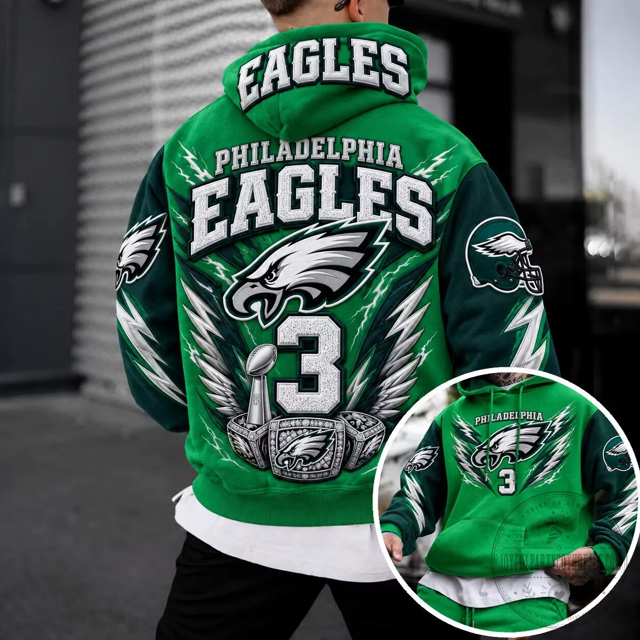 Philadelphia Eagles Super Bowl Champions Green Football Hoodie for Men