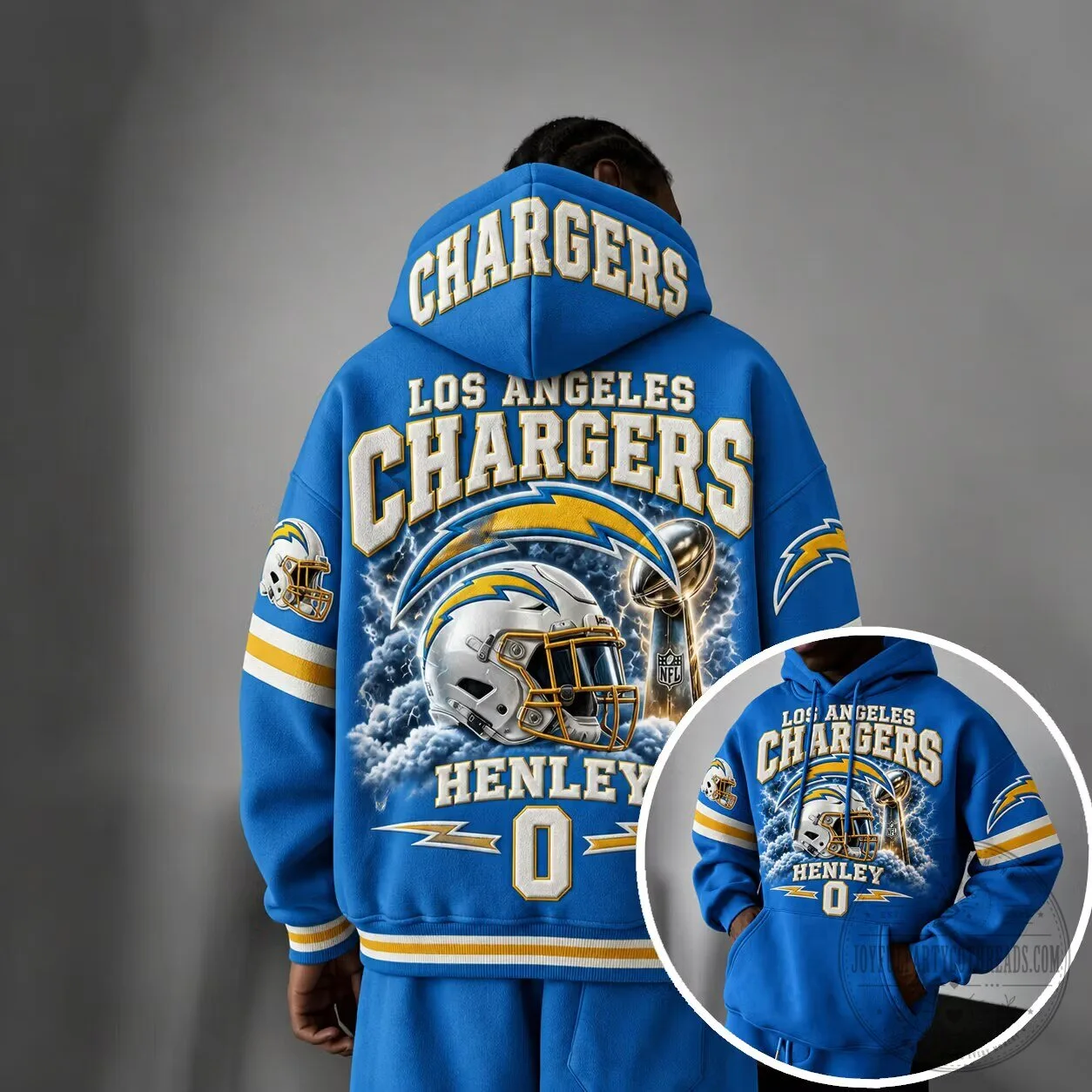 Los Angeles Chargers Henley Football Team Blue Hoodie