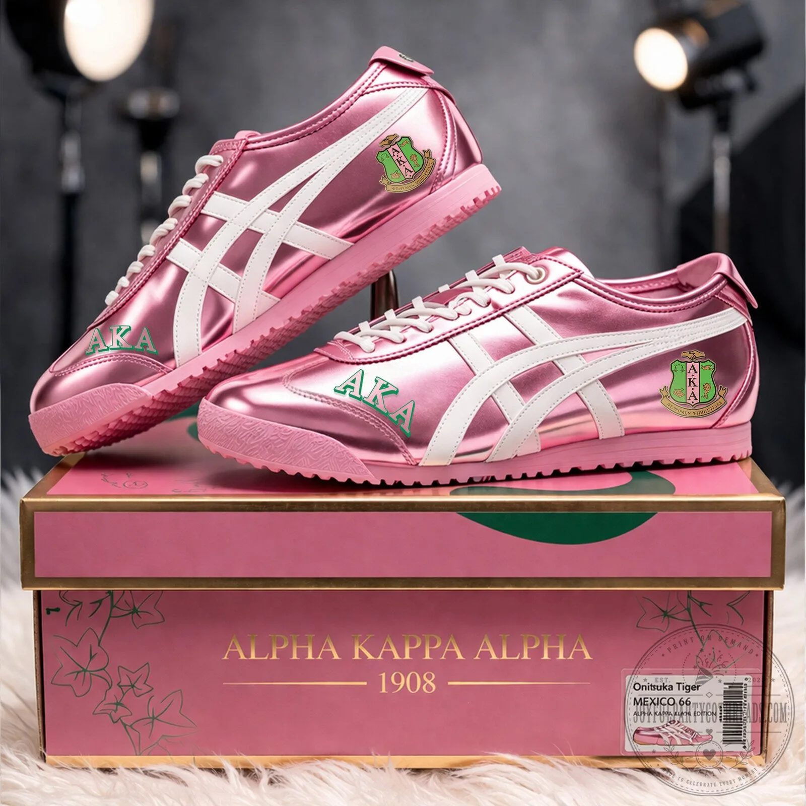 Alpha Kappa Alpha Sorority Pink Metallic Onitsuka Tiger Mexico 66 Shoes