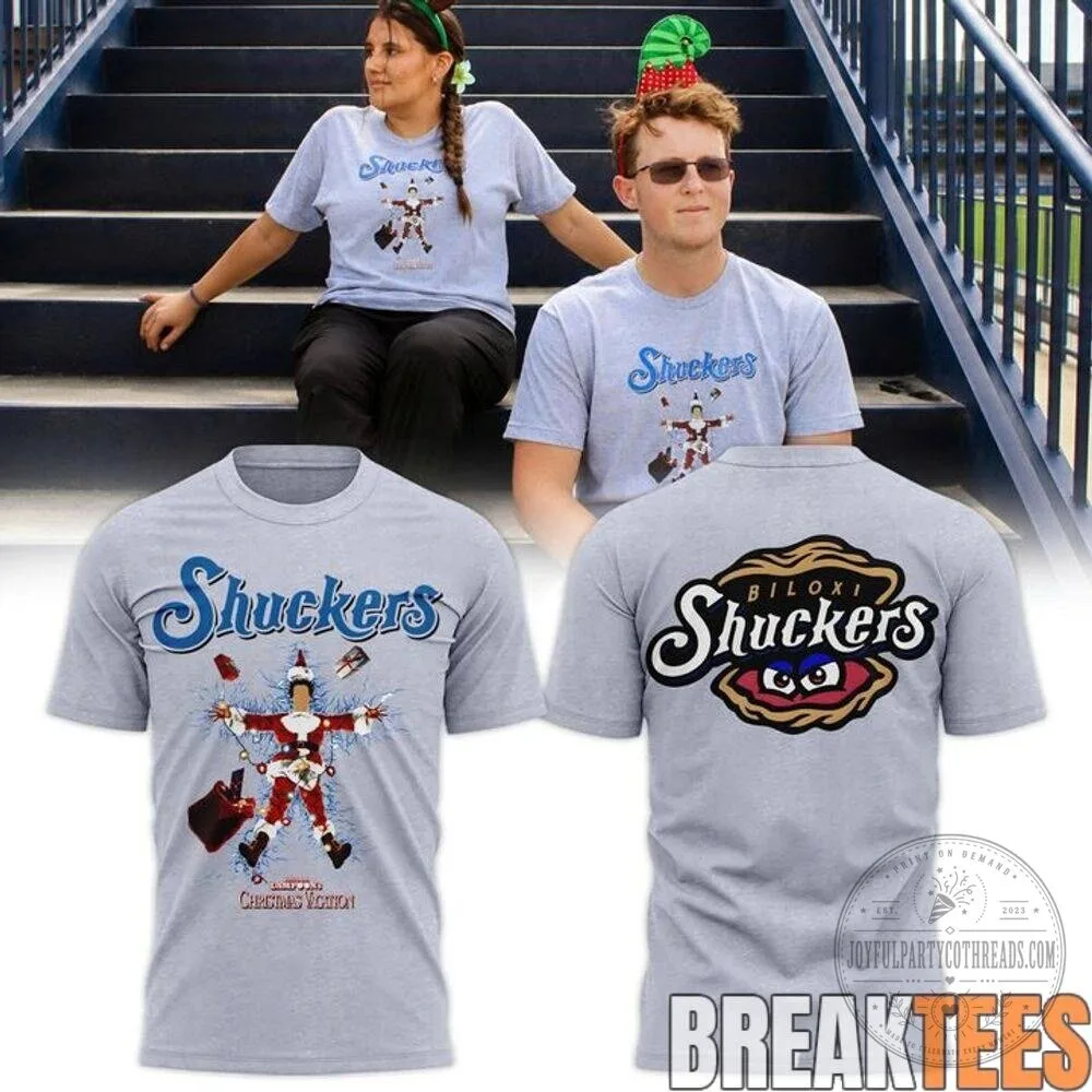 Biloxi Shuckers Christmas Edition Baseball Team Gray T-Shirt