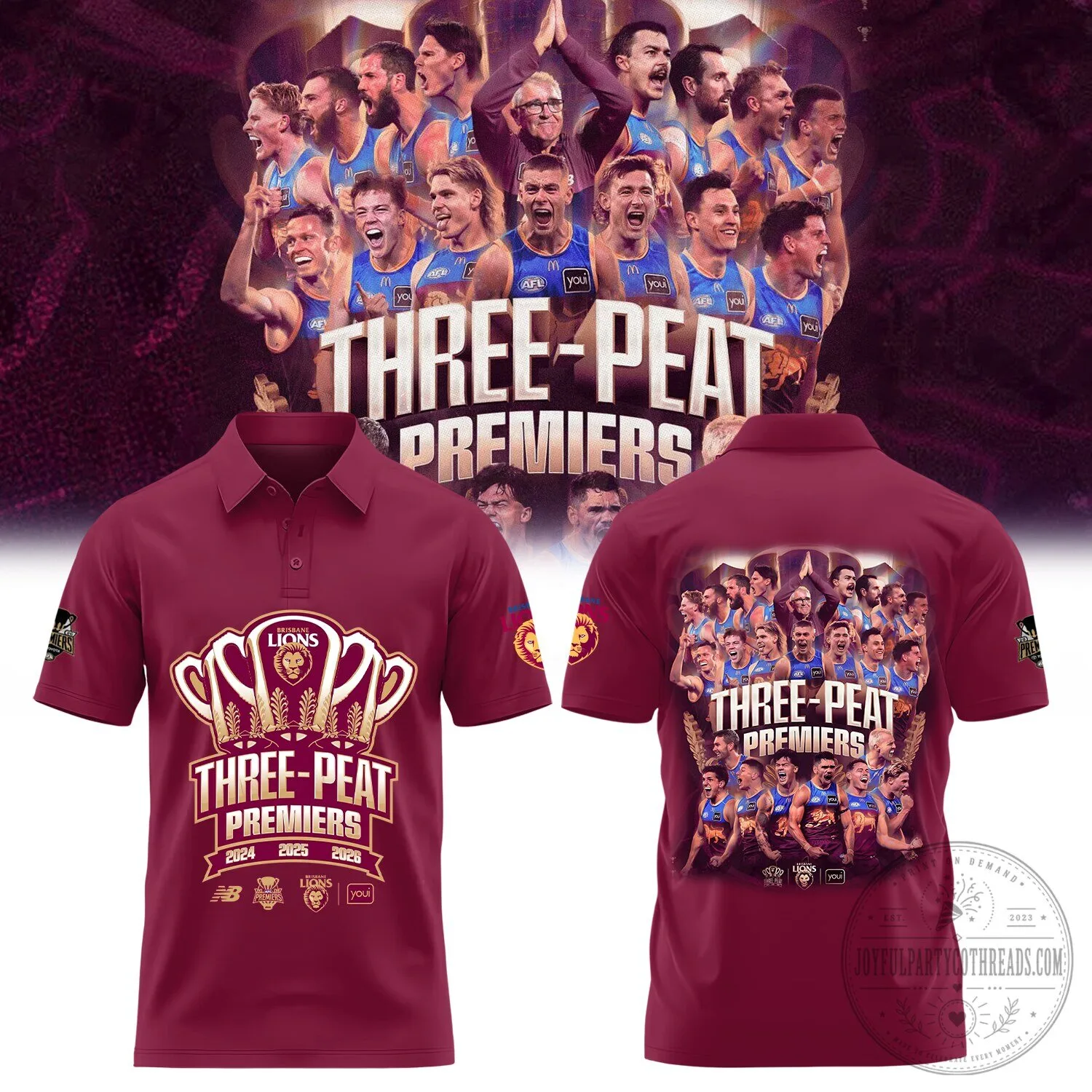 Brisbane Lions Three-Peat Premiers 2024 2025 2026 Polo Shirt