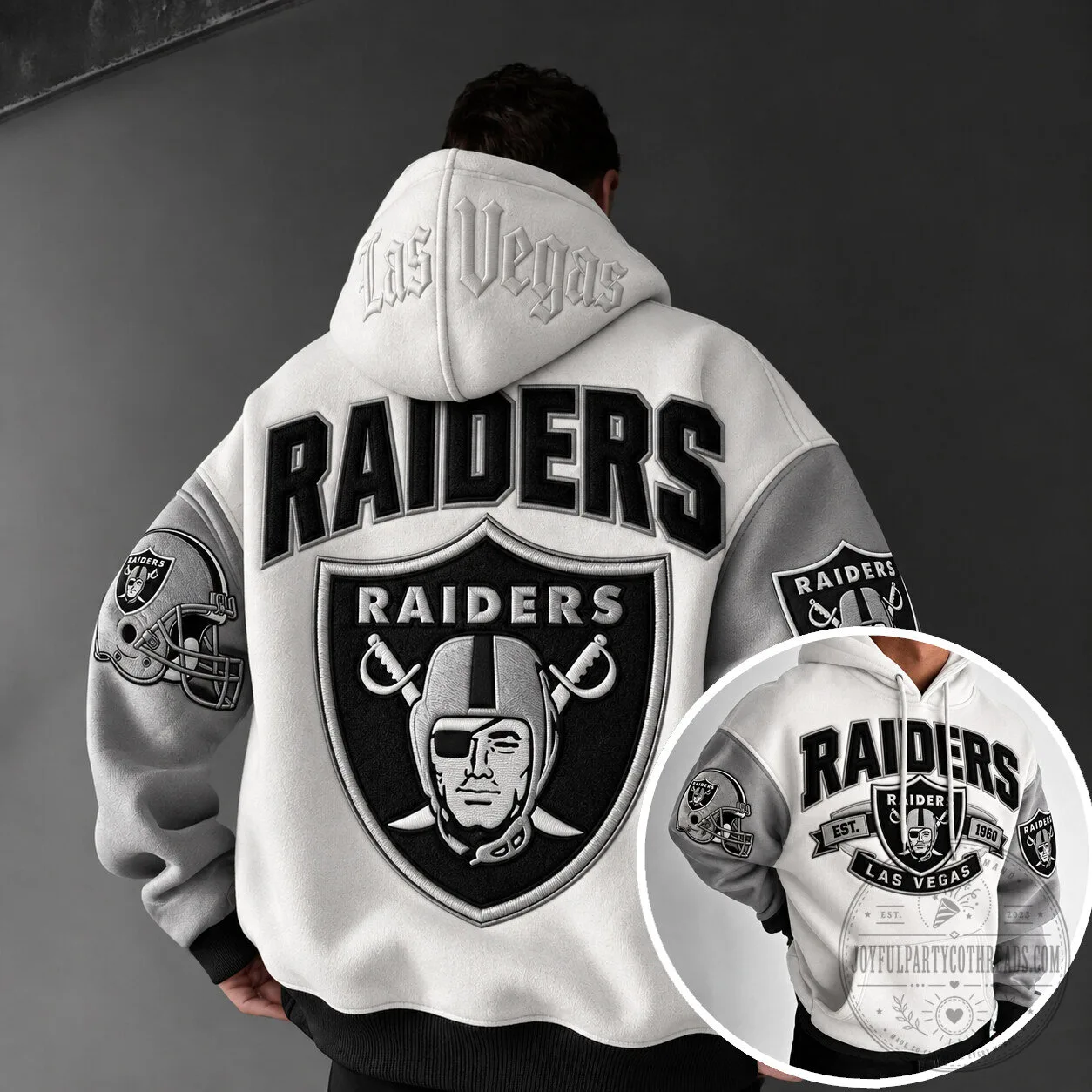 Las Vegas Raiders NFL Football Team Logo White and Grey Hoodie