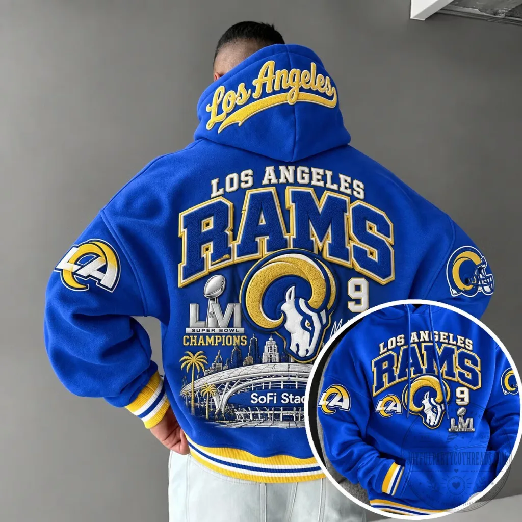 Los Angeles Rams Super Bowl LVI Champions SoFi Stadium Blue Hoodie Los Angeles Rams Super Bowl LVI Champions SoFi Stadium Blue Hoodie