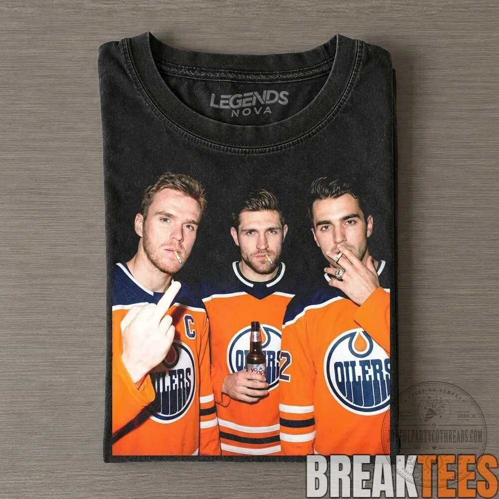 Edmonton Oilers Connor McDavid Leon Draisaitl Evan Bouchard Smoking Middle Finger T-Shirt
