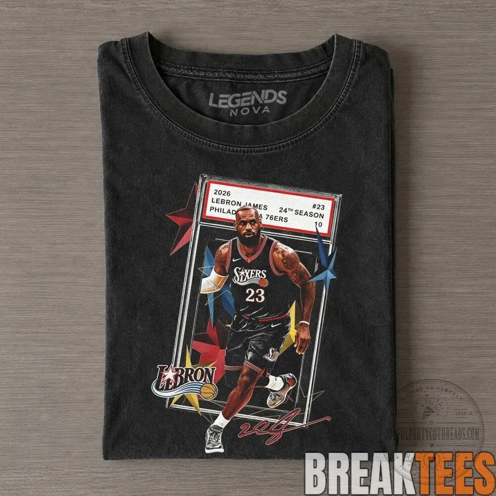 LeBron James Philadelphia 76ers Basketball Legend Black Graphic T-Shirt