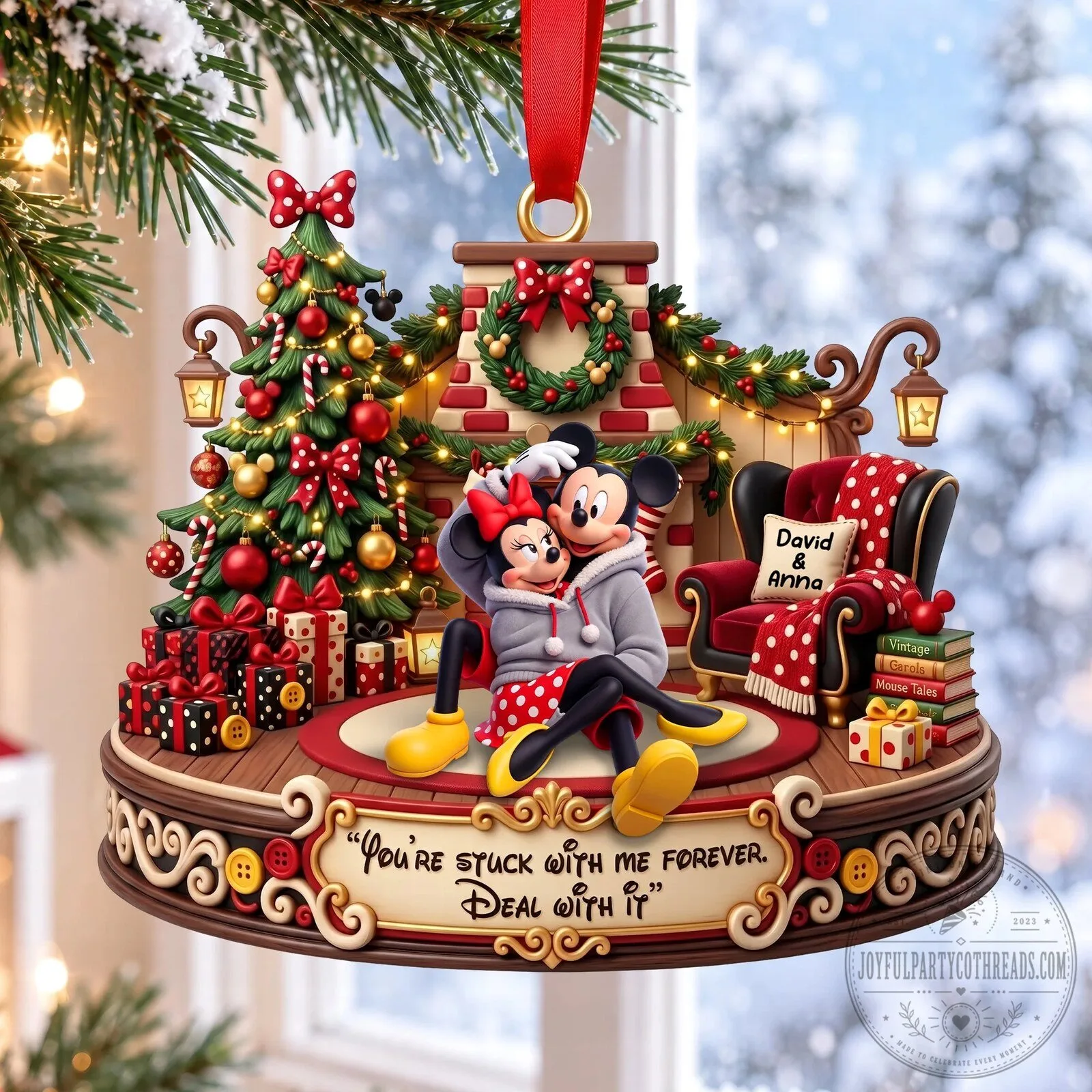 Mickey and Minnie Mouse Christmas Holiday Personalized Ornament