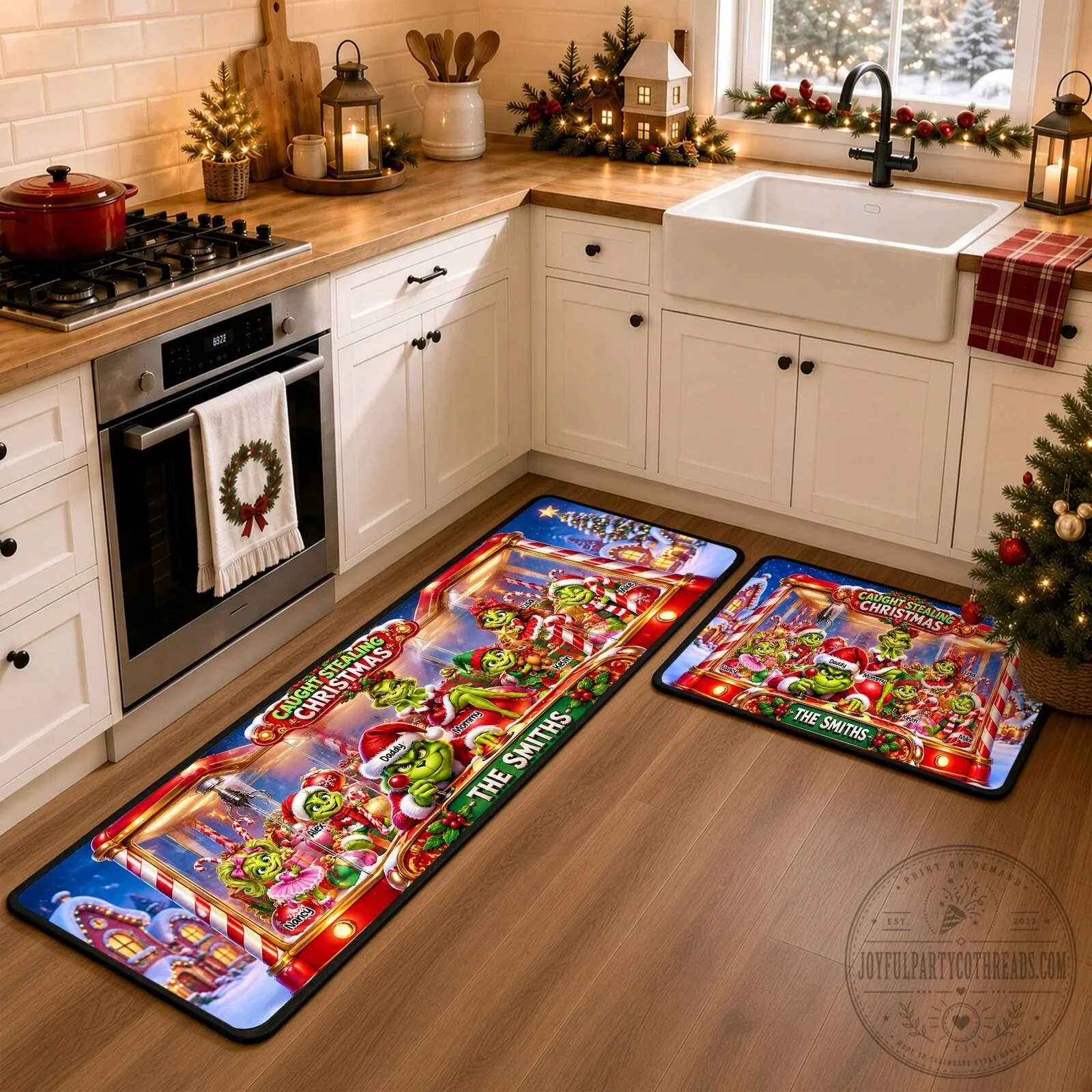 Grinch Stealing Christmas Kitchen Floor Mat Set