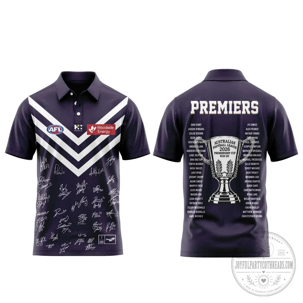 Fremantle Dockers AFL 2026 Premiership Champions Polo Shirt with Signatures 4 Fremantle Dockers AFL 2026 Premiership Champions Polo Shirt with Signatures