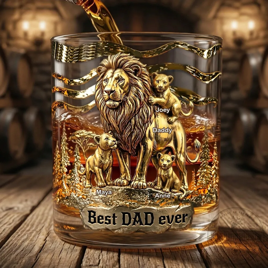 Best Dad Ever Lion and Cubs Personalized Whiskey Glass for Father's Day Best Dad Ever Lion and Cubs Personalized Whiskey Glass for Father's Day