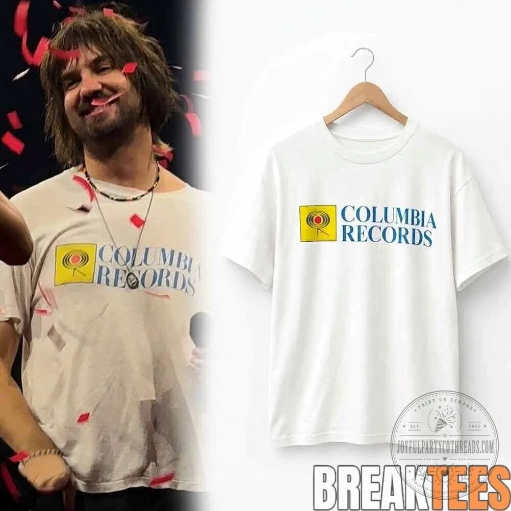 Columbia Records Music Label Logo White Graphic T-Shirt