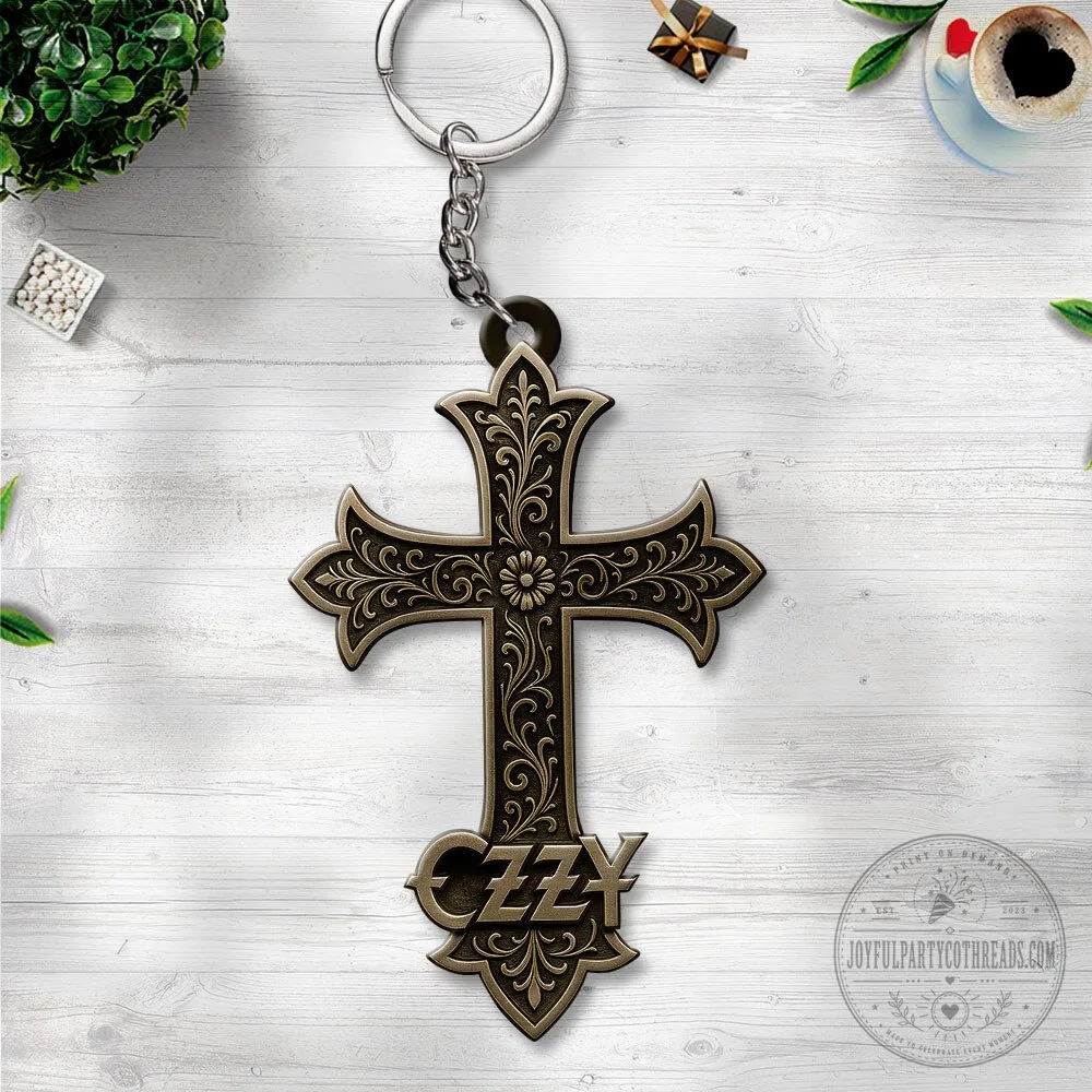 Ozzy Osbourne Black Sabbath Heavy Metal Rock Band Cross Keychain