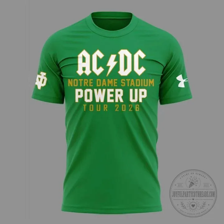 2026 Stadium Green T-Shirt for Notre Dame Football AC/DC Power Up Tour 7 2026 Stadium Green T-Shirt for Notre Dame Football AC/DC Power Up Tour