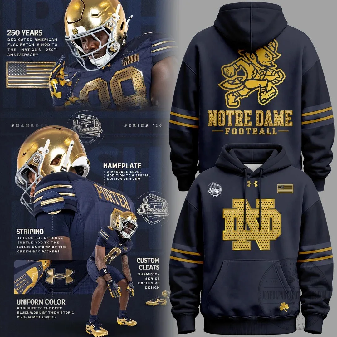 Notre Dame Football Shamrock Series 2026 Navy Blue Hoodie for Men