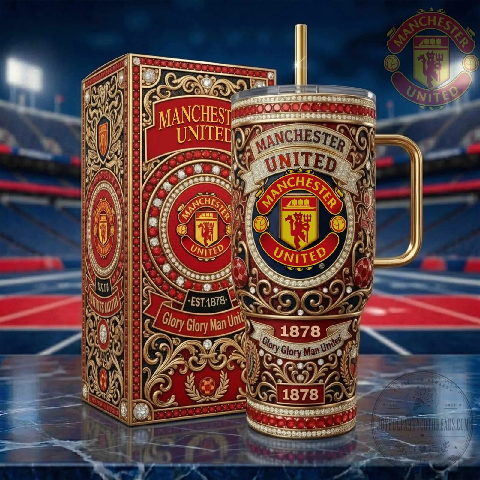 Manchester United Football Club Diamond Pattern Stainless Steel Tumbler with Handle