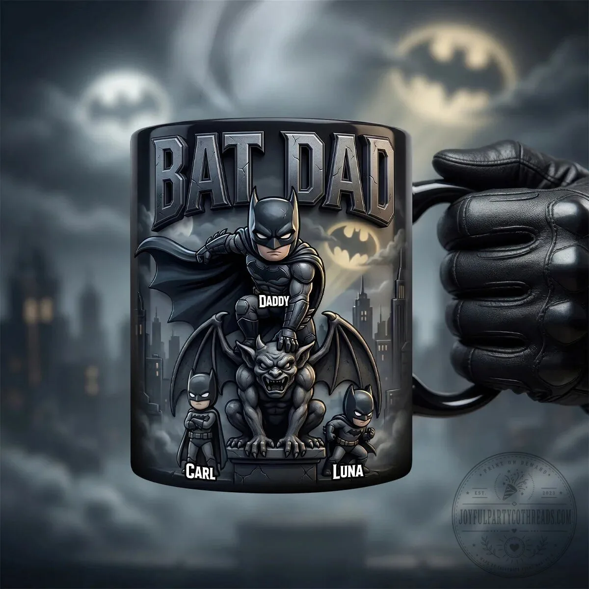 Batman Dad and Kids Personalized Coffee Mug for Father's Day
