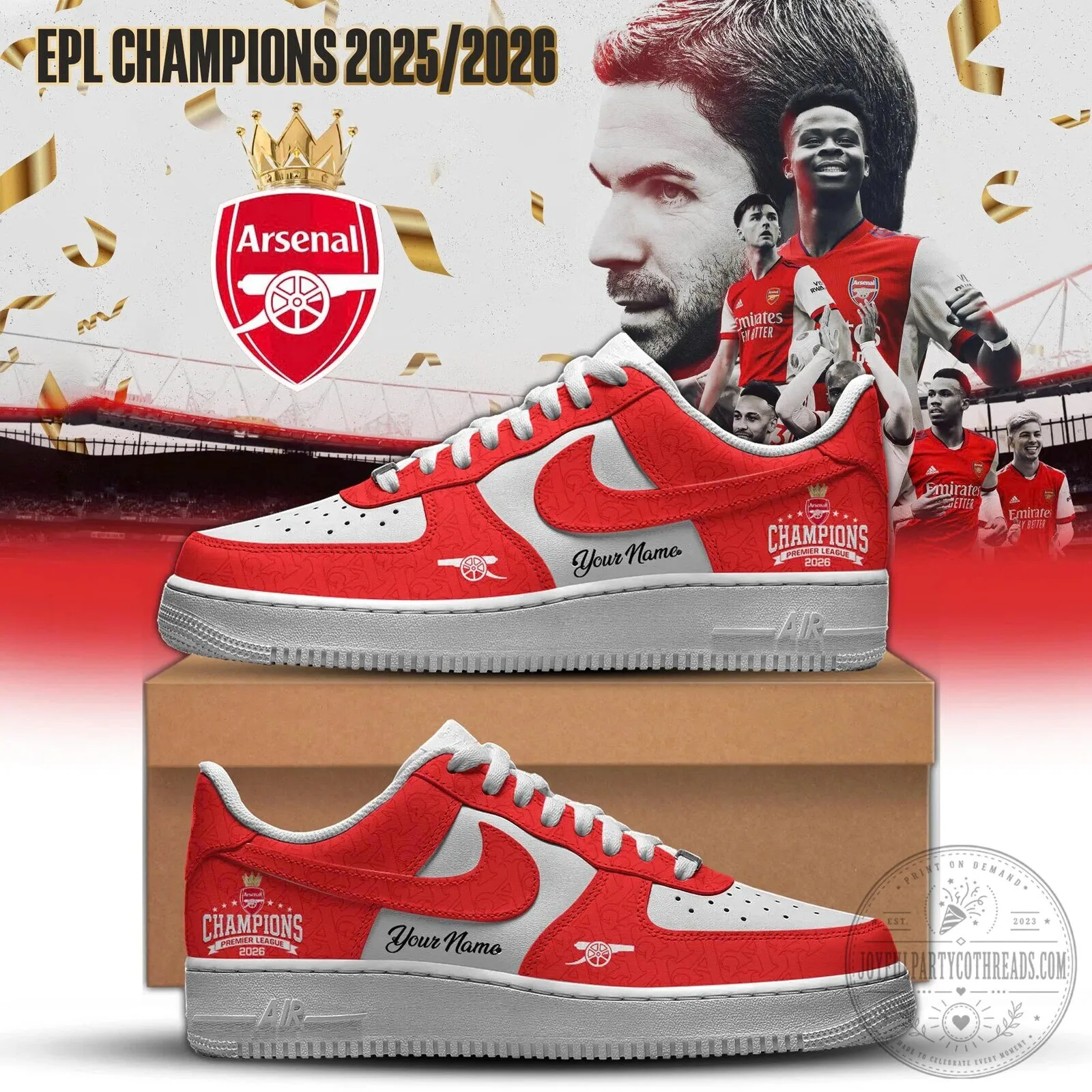 Arsenal Football Club Premier League Champions Custom Name Shoes