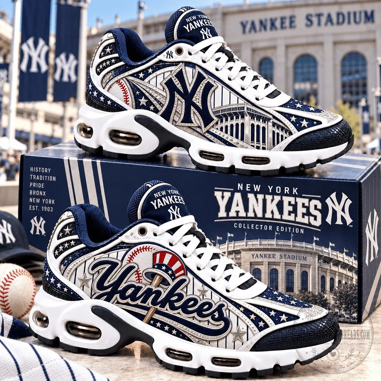 New York Yankees Baseball Team Stadium Design Athletic Sneakers