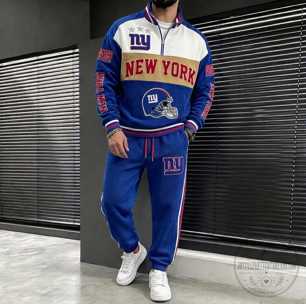 New York Giants Football Team Quarter Zip Sweatshirt and Jogger Pants Set
