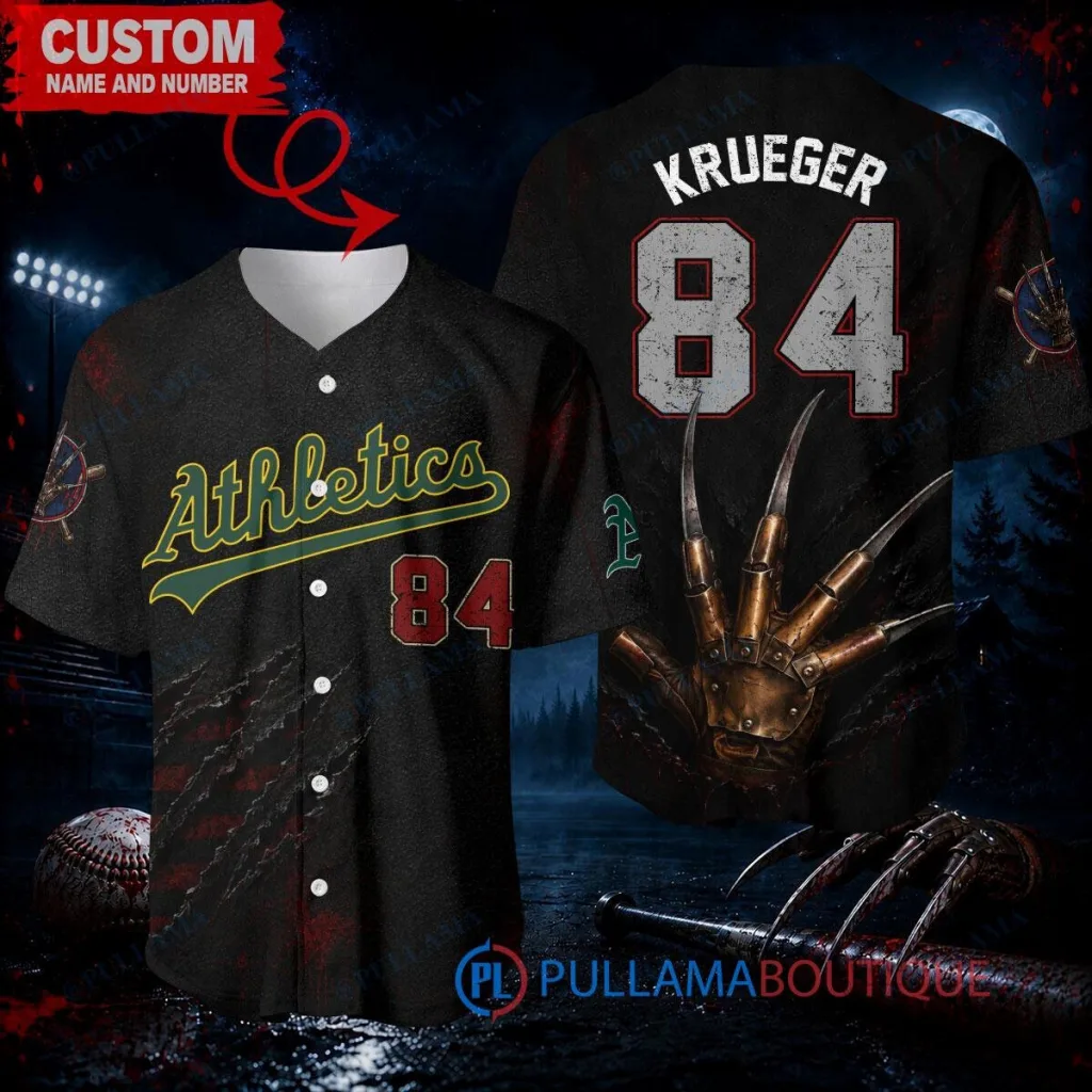 Freddy Krueger Oakland Athletics Baseball Jersey Custom Name and Number Freddy Krueger Oakland Athletics Baseball Jersey Custom Name and Number