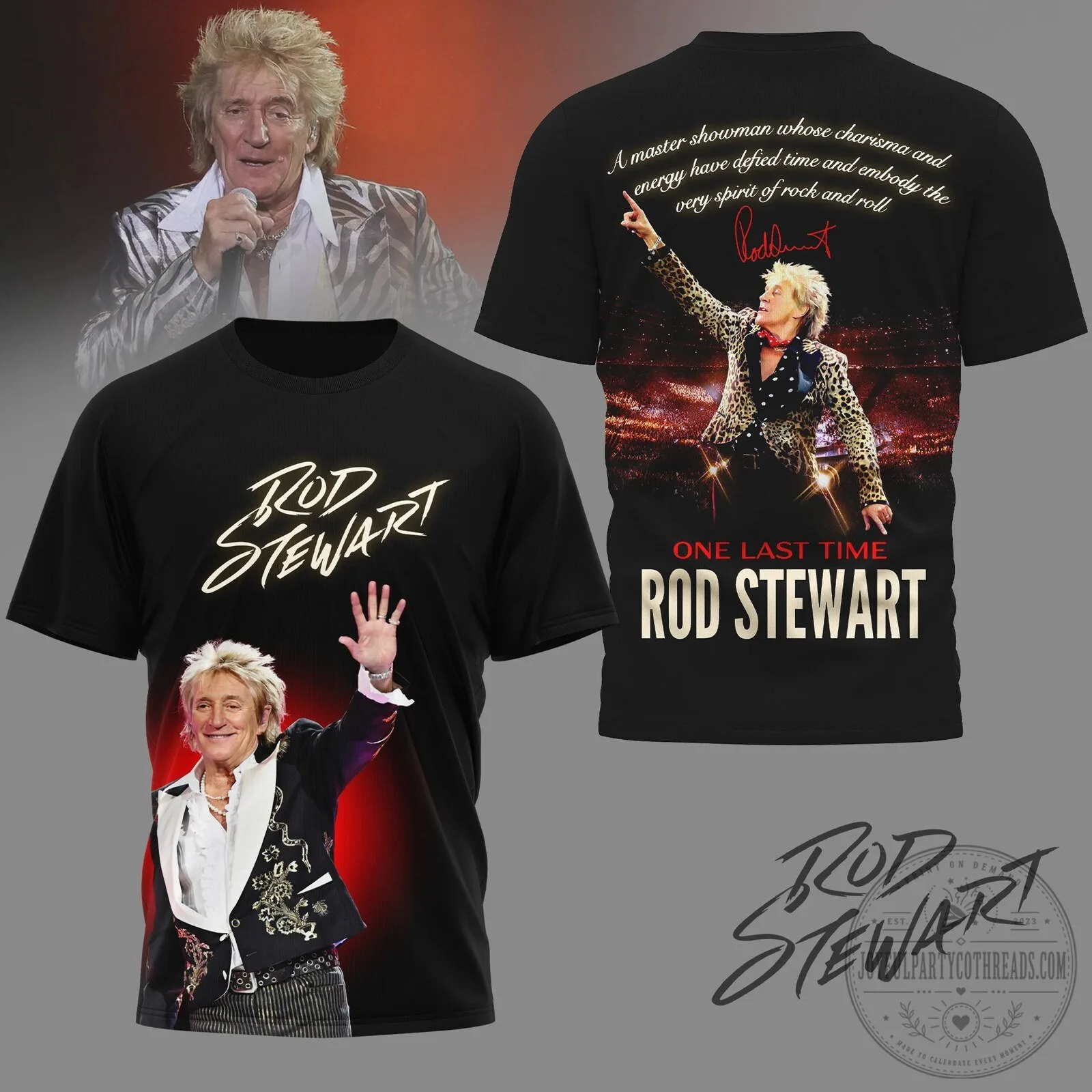 Rod Stewart One Last Time Concert Tour Black Graphic T-Shirt for Rock and Roll Fans