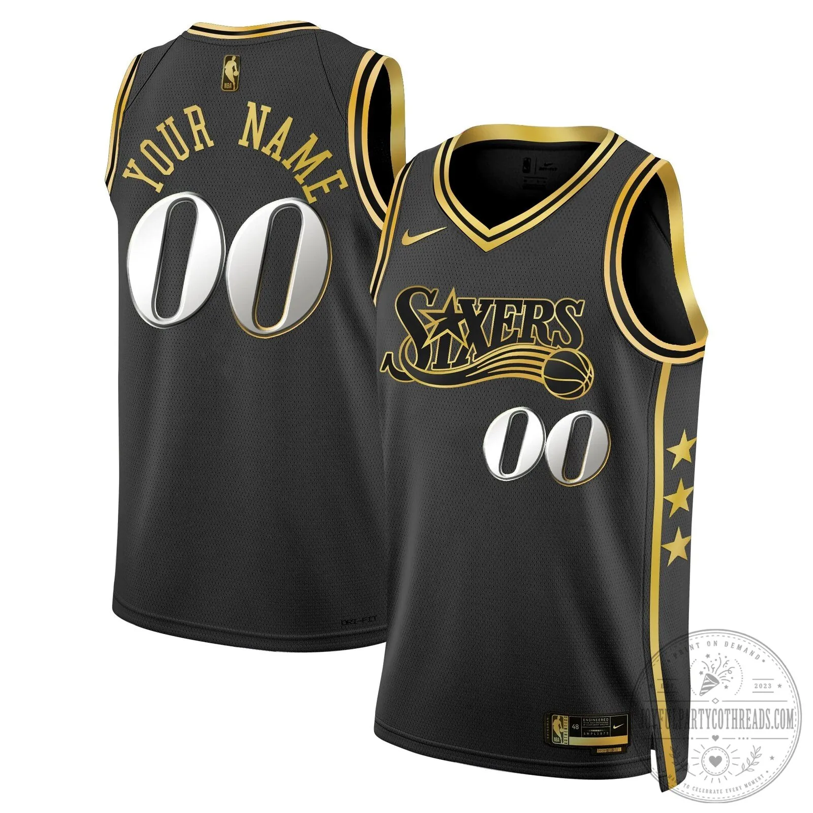 Philadelphia 76ers Black Gold Custom Basketball Jersey