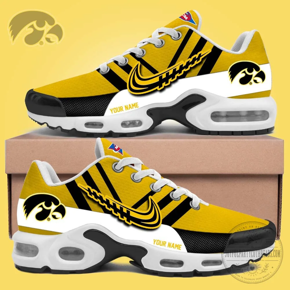 Iowa Hawkeyes Custom Name Yellow Black White Air Cushion Sports Shoes