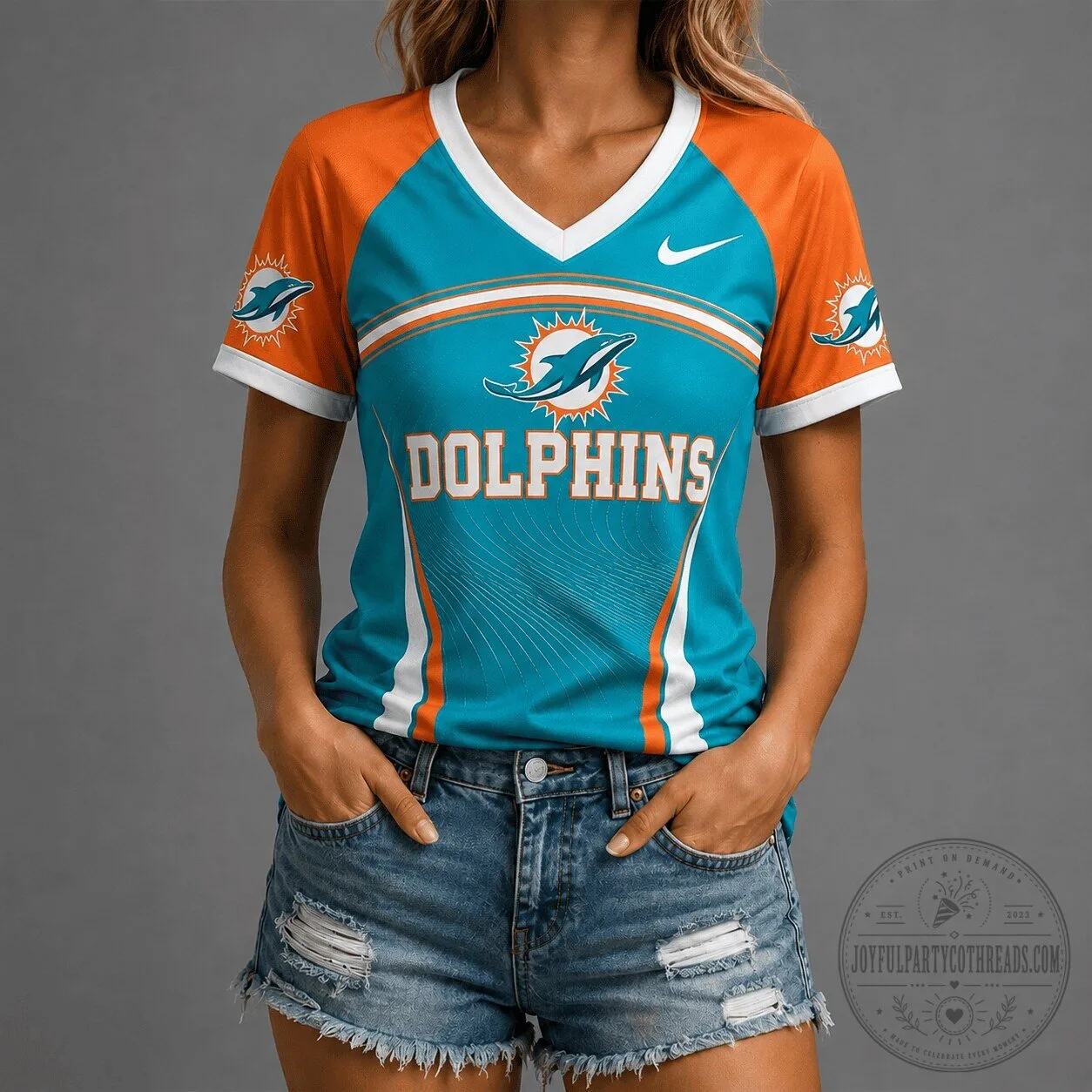 Miami Dolphins NFL Victory Wave V-Neck Short Sleeve T-Shirt