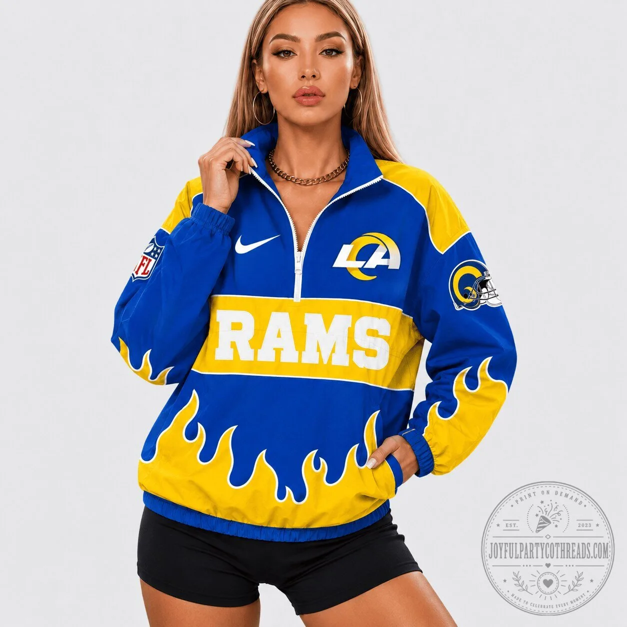 Los Angeles Rams NFL Flame Design Quarter-Zip Pullover Jacket
