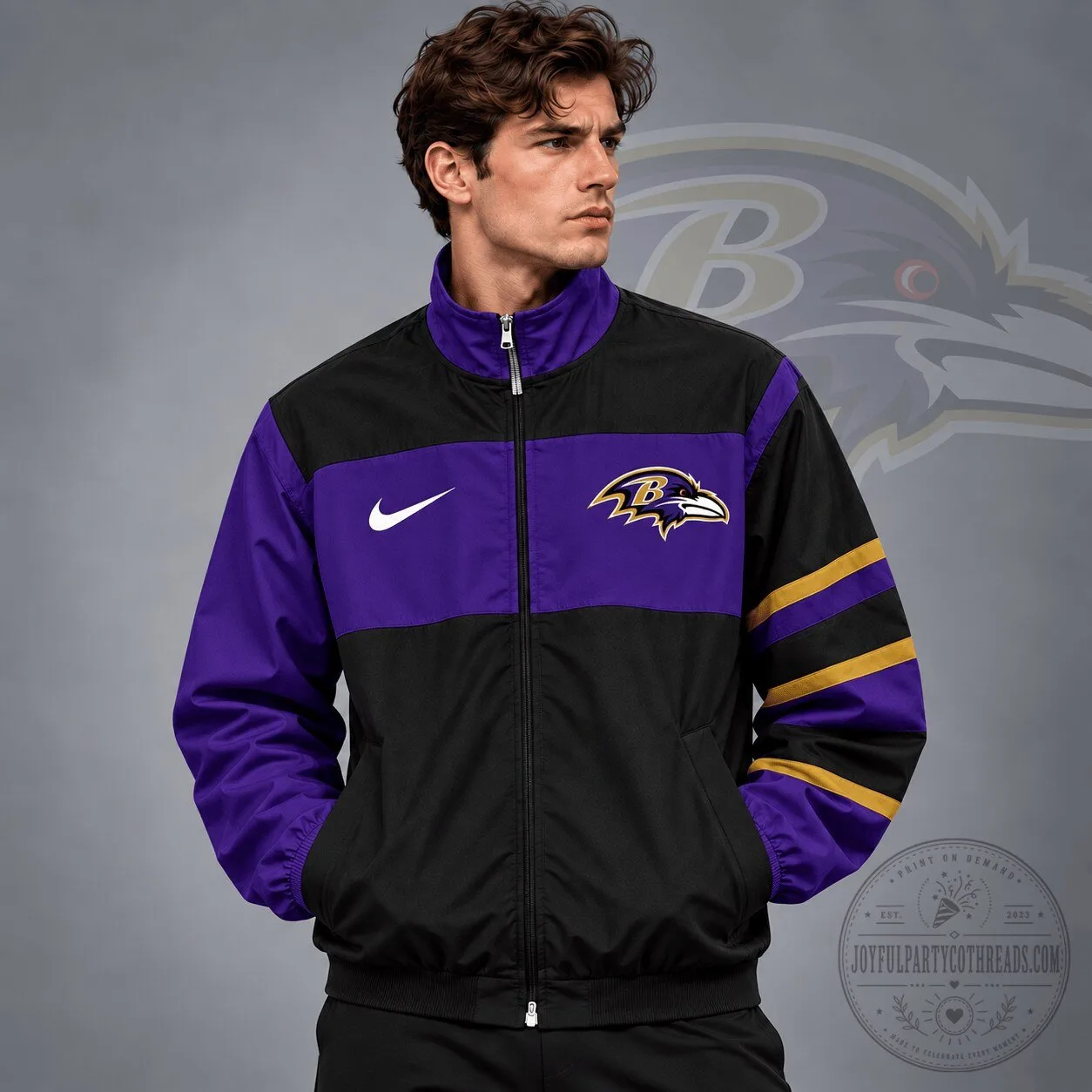 Baltimore Ravens NFL Team Crest Color Block Full Zip Track Jacket