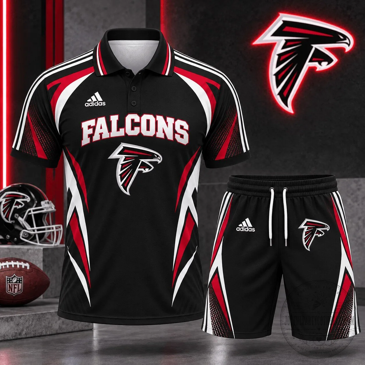 NFL Football Atlanta Falcons Team Graphic Polo Shirt and Shorts Set