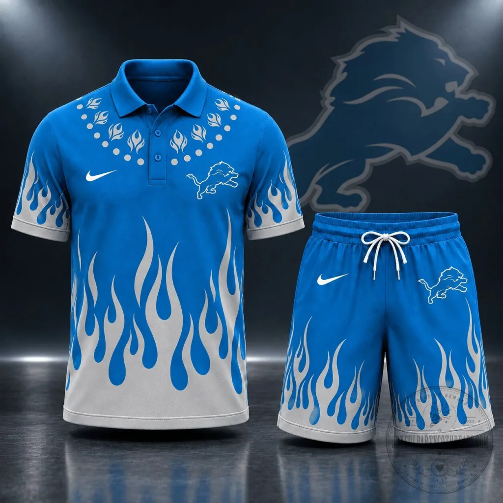 Detroit Lions Flame Graphic Polo Shirt and Shorts Set Detroit Lions Flame Graphic Polo Shirt and Shorts Set