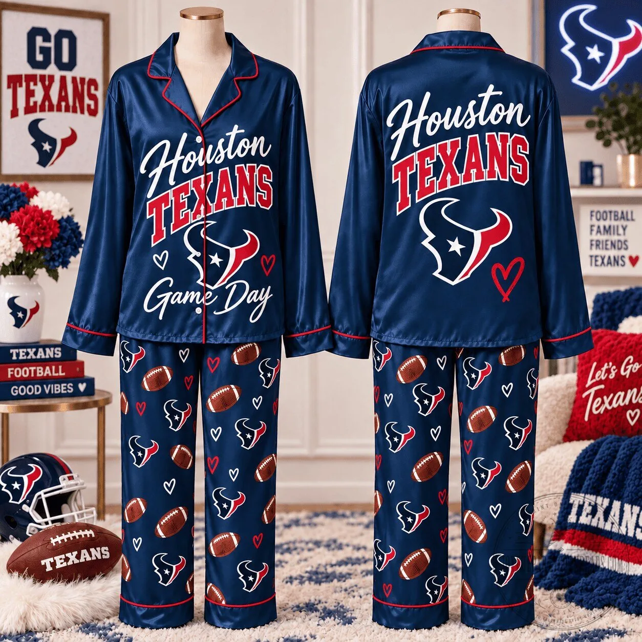 Houston Texans Game Day Football Team Pajamas Set for Women