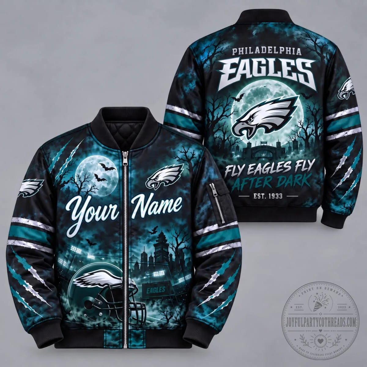 Philadelphia Eagles Football Bomber Jacket with Full Moon Stadium Design