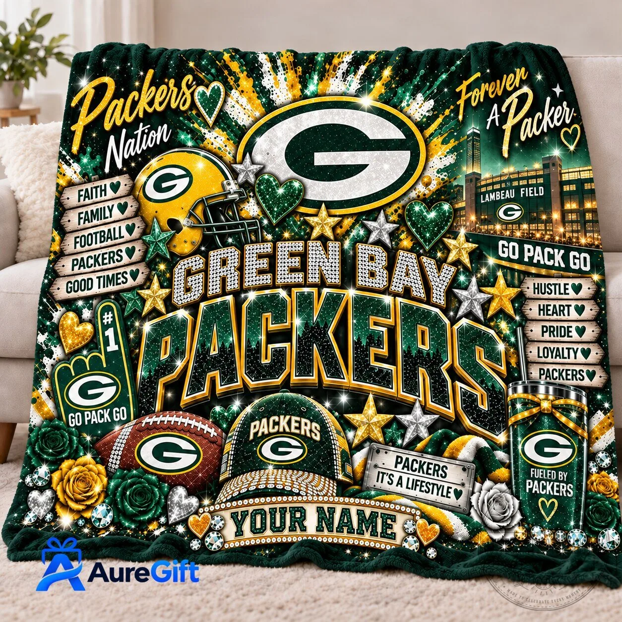 Green Bay Packers NFL Christmas Kickoff Personalized Fleece Blanket