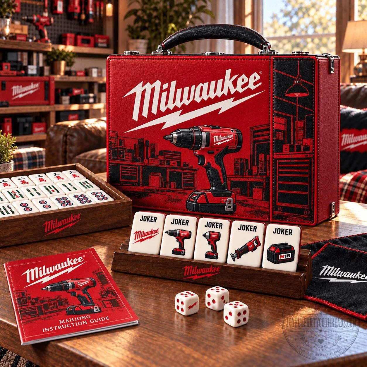 Milwaukee Power Tools Mahjong Game Set with Carrying Case and Instructions