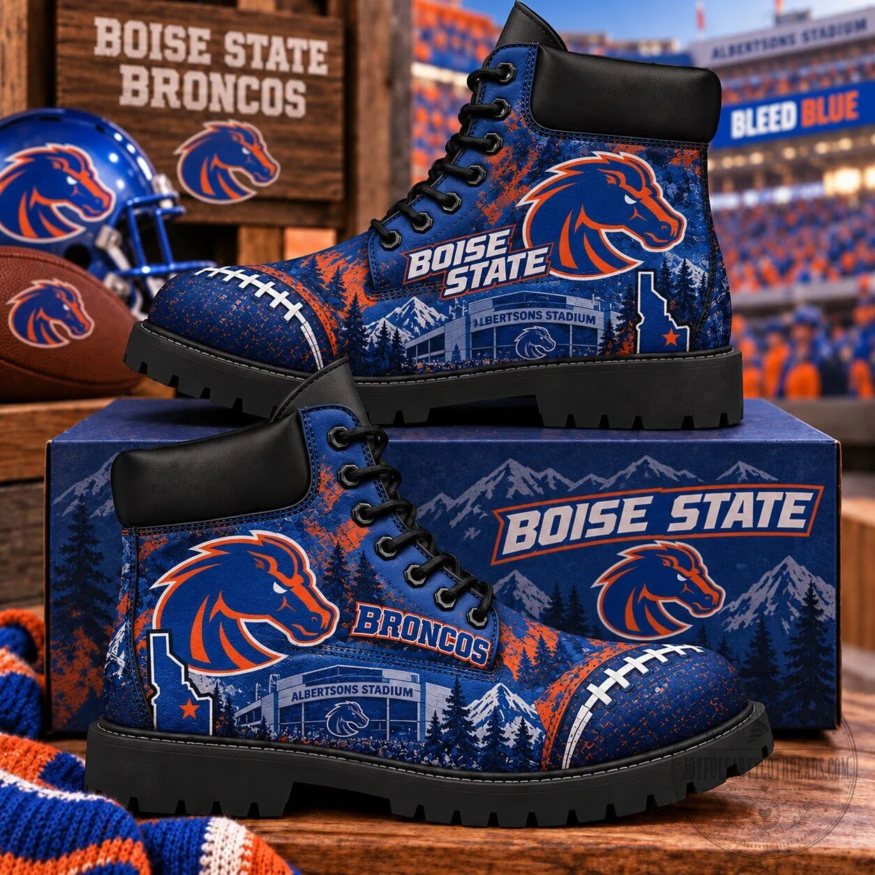 Boise State Broncos Football Team High Top Boots for Game Day