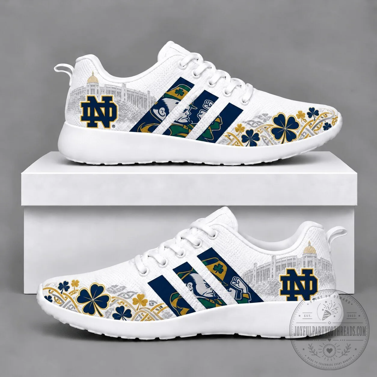 Notre Dame Fighting Irish Mascot White Running Shoes for Men and Women