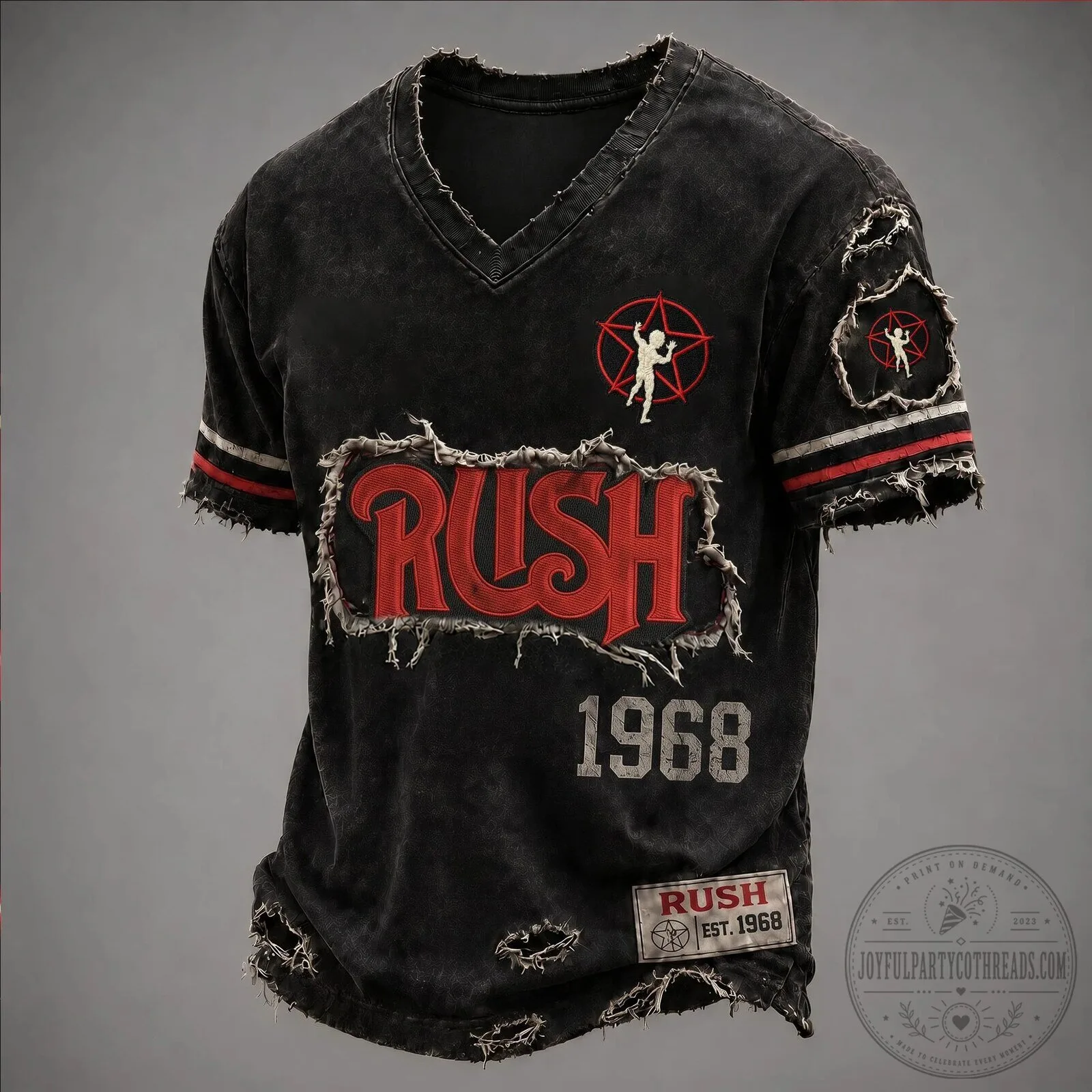Rush Band Distressed Vintage Style Black Baseball Jersey