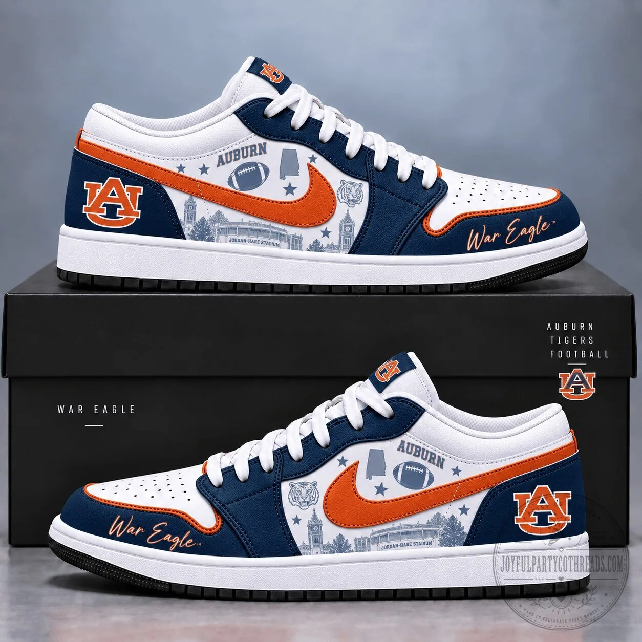 Auburn Tigers College Football Team Logo White and Blue Athletic Shoes