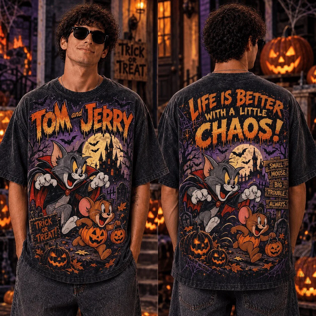 Happy Halloween Tom and Jerry Life is Better with a Little Chaos T-Shirt