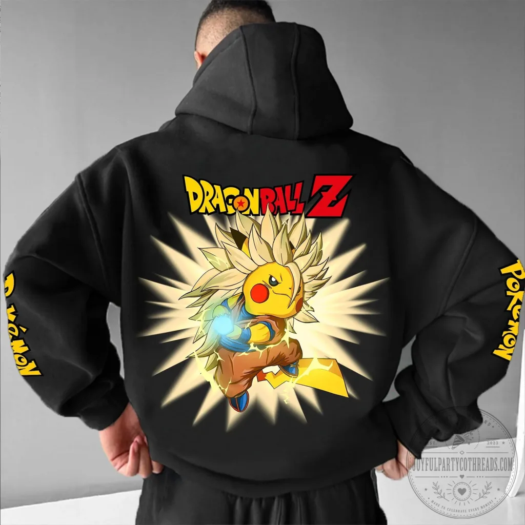 Dragon Ball Z Super Saiyan Pikachu Pokemon Anime Black Hoodie Dragon Ball Z Super Saiyan Pikachu Pokemon Anime Black Hoodie