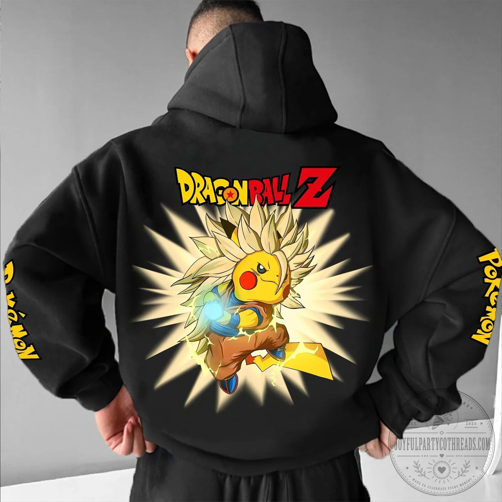 Dragon Ball Z Super Saiyan Pikachu Pokemon Anime Black Hoodie