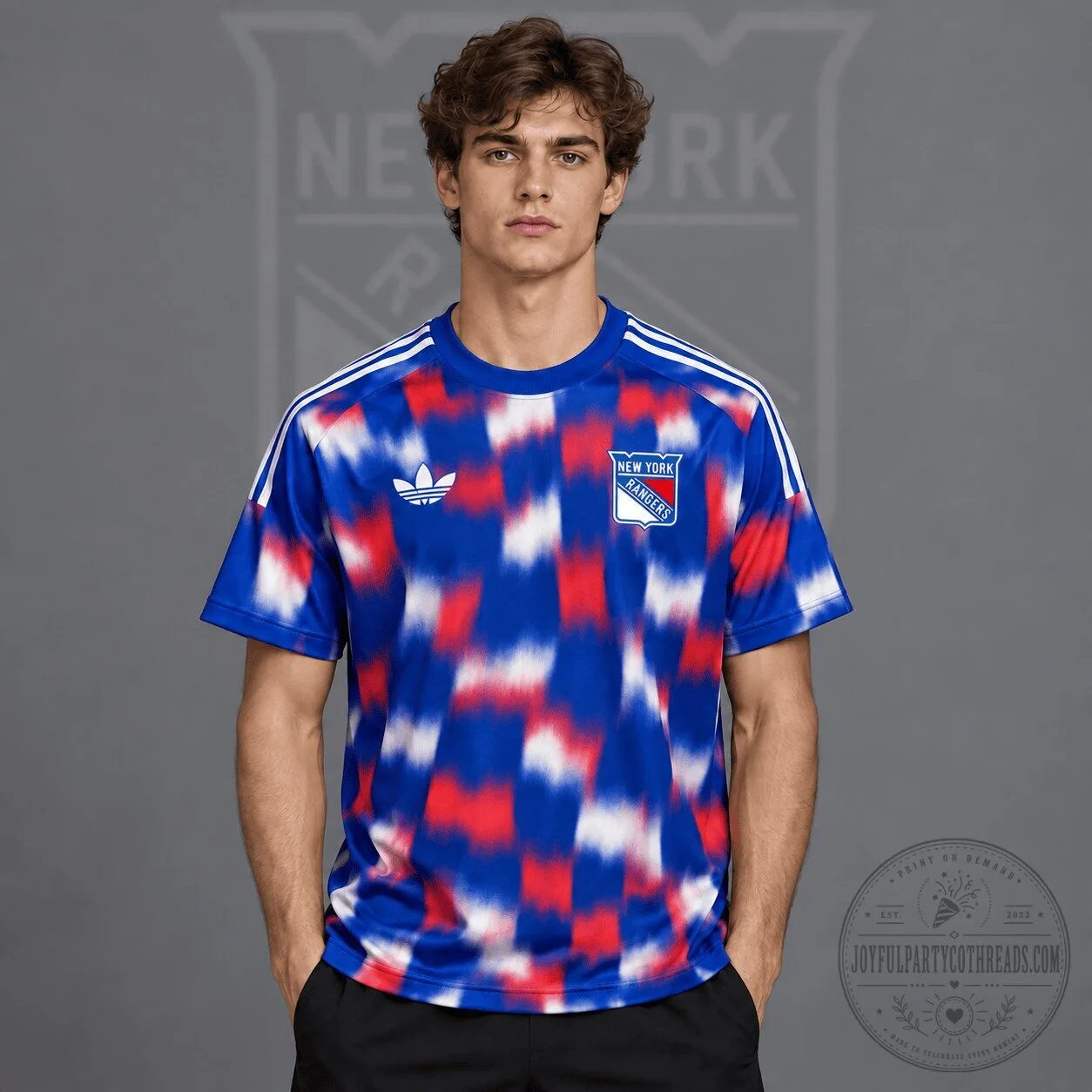 New York Rangers Adidas Blurred Checkered Streetwear T-Shirt
