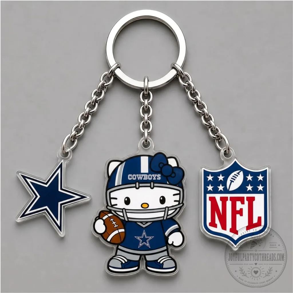 Dallas Cowboys Hello Kitty Football Player Triple Charm Keychain Dallas Cowboys Hello Kitty Football Player Triple Charm Keychain