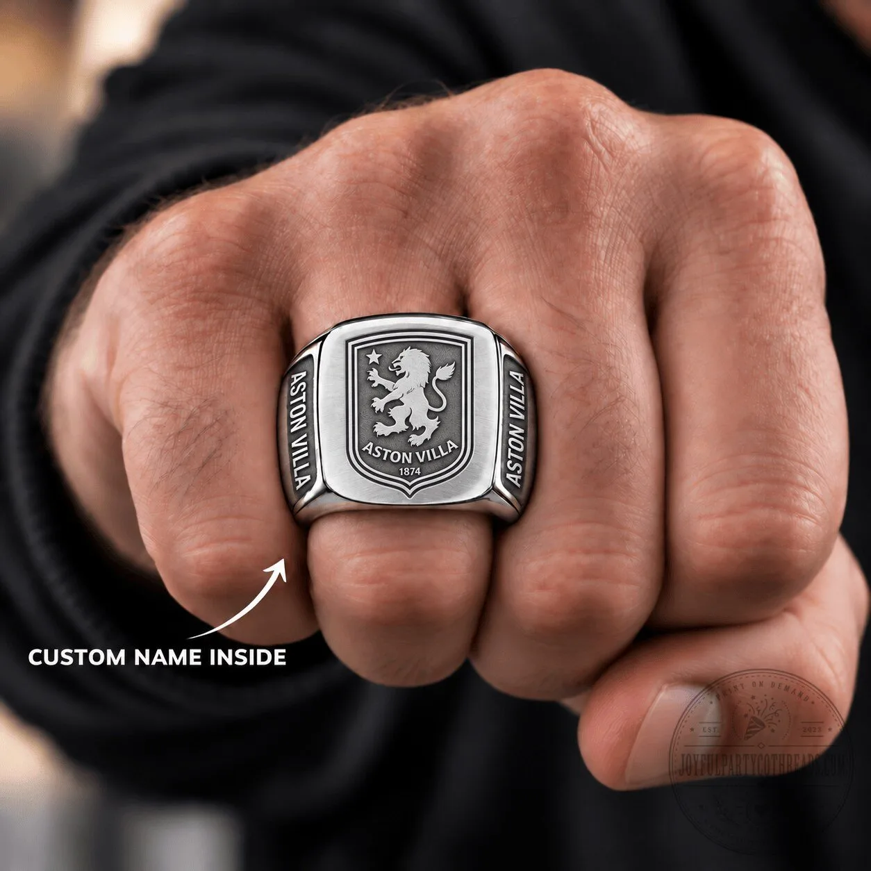Aston Villa Football Club Lion Crest Custom Engraved Silver Ring 1 Aston Villa Football Club Lion Crest Custom Engraved Silver Ring