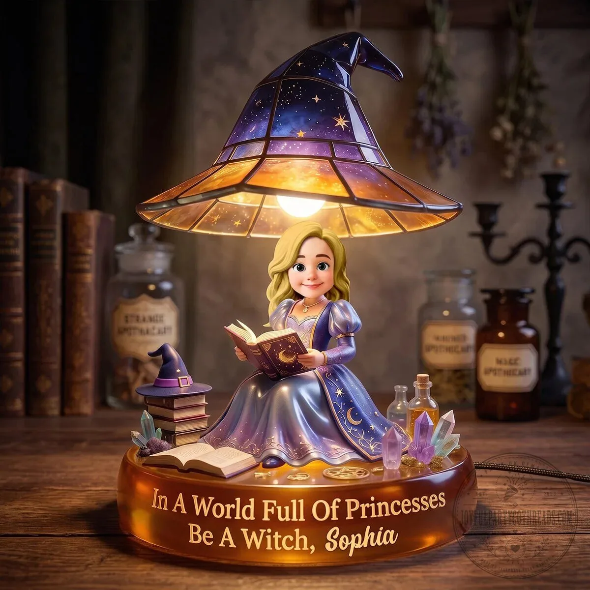 Personalized Witch Princess Reading Book Light Box Lamp for Girls